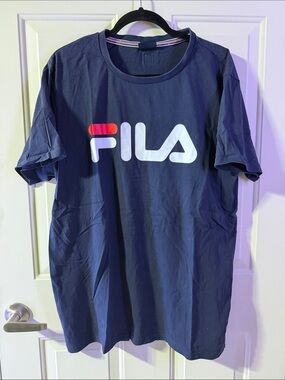 Fila Navy Short Sleeve Tee with White and Red Logo-XL
